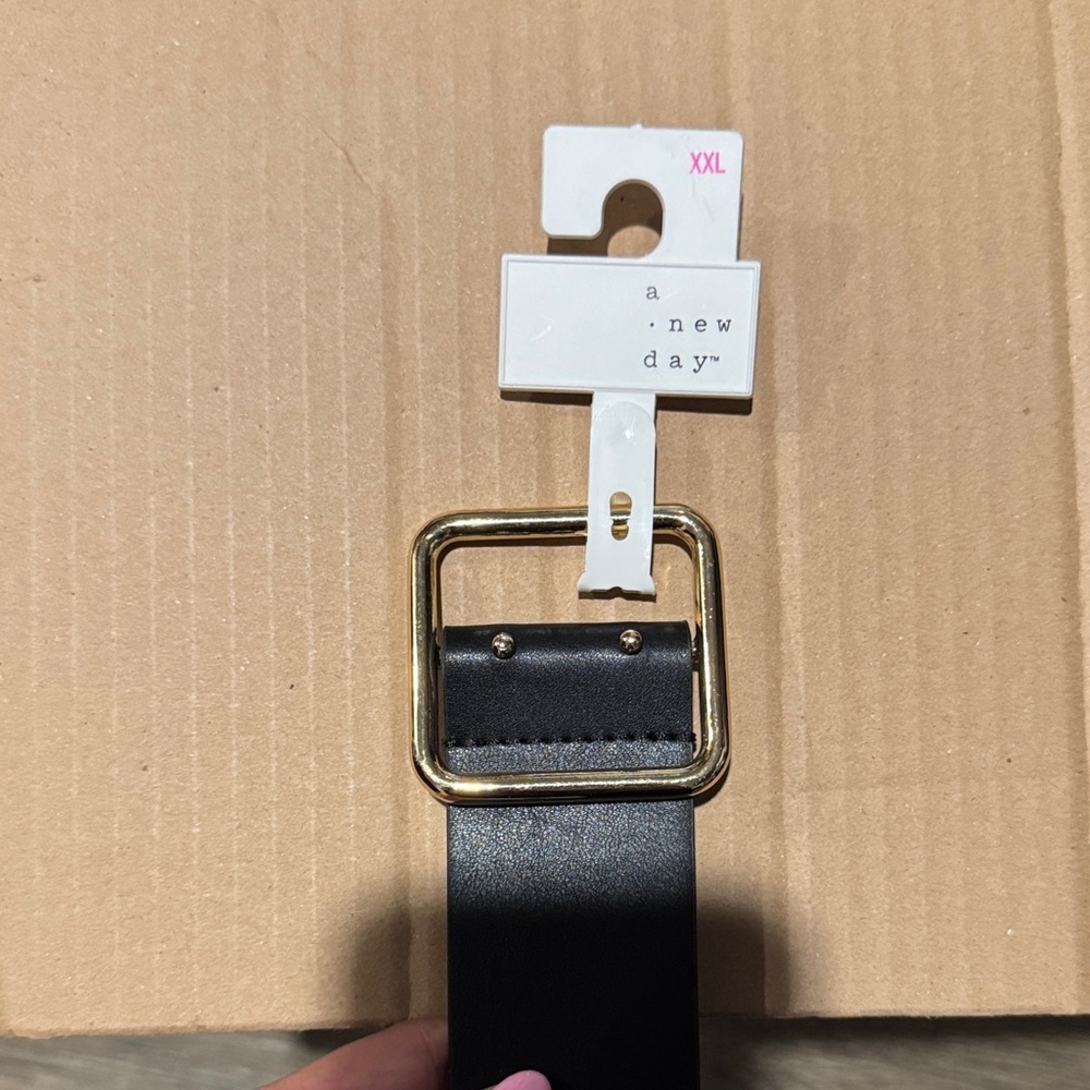 a new day Black Women’s Belt with Gold Square Buckle